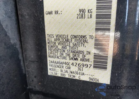 2016 Nissan Maxima 3.5 Sv из США, поврежденный, VIN 1N4AA6AP4GC426997